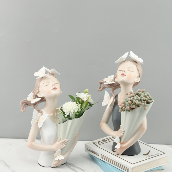 Nordic creative cartoon butterfly girl holding flowers