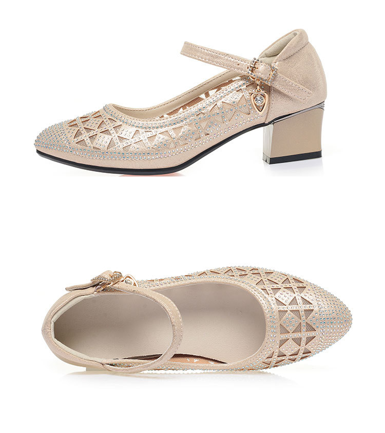 Sandal nữ lưới da thật gót 4.5 cm đế mềm dáng hở mũi — Vàng【Gót trung 4.5cm】 chi tiết 16