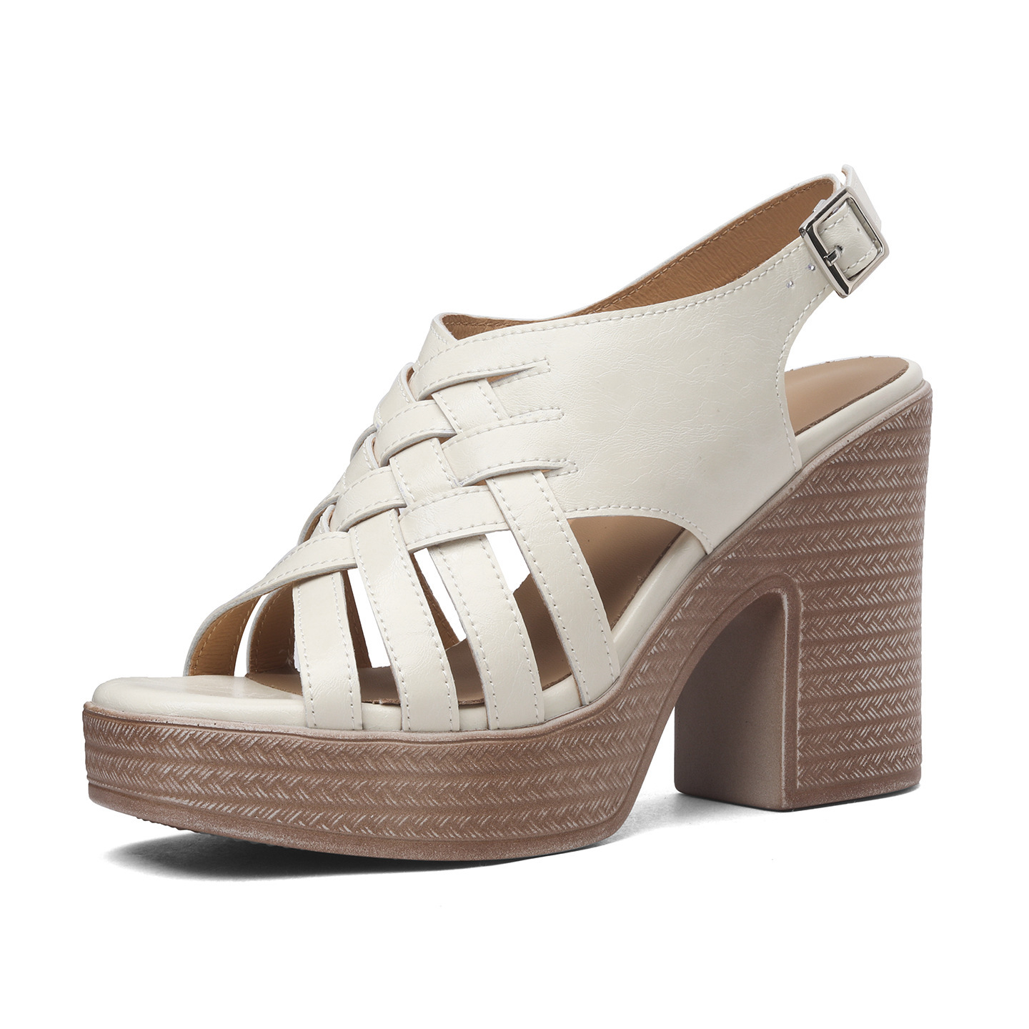 Sandal cao gót nữ hở mũi quai ngang khóa, gót 10.5 cm — đen