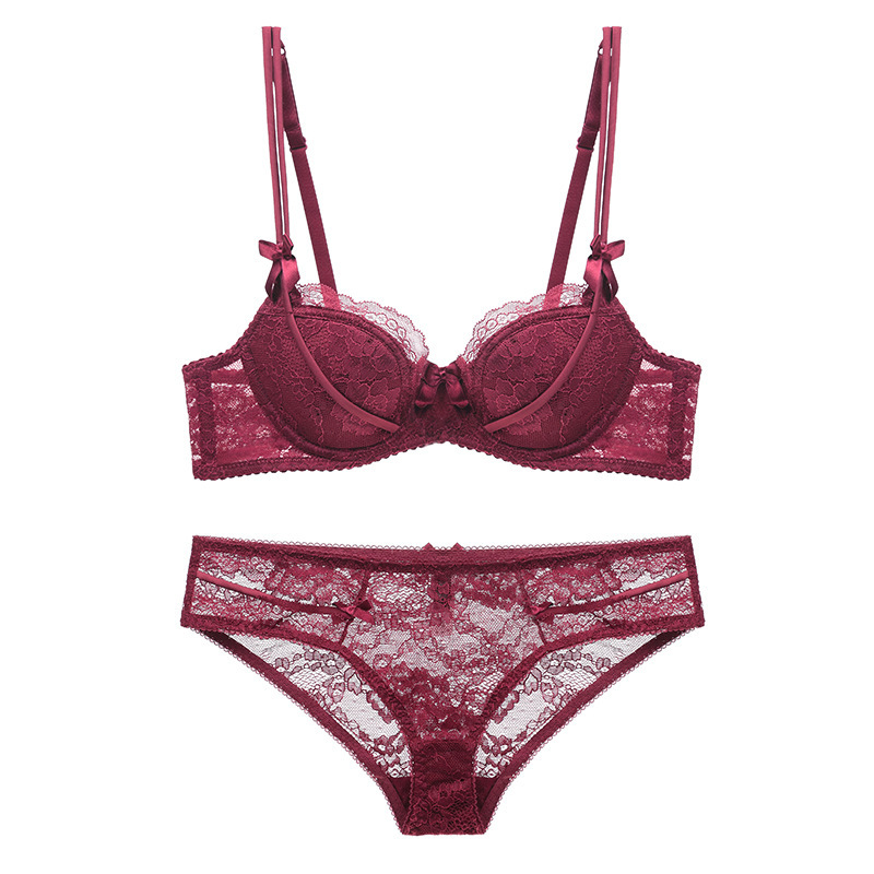 Conjunto de lencería sexy europeo y americano con tirantes de encaje y lazo, estilo fino, conjunto de lencería para mujer con busto pequeño, venta al por mayor