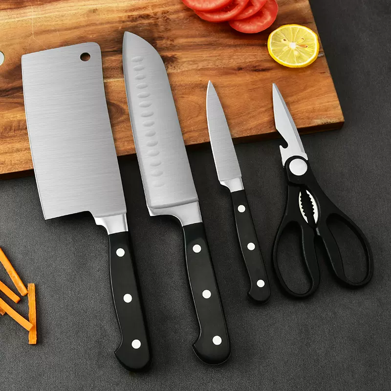 不锈钢厨房刀具5件套 斩骨刀切肉片水果刀 刀座礼品组合套装