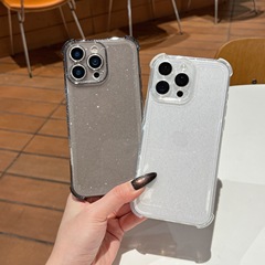 适用iPhone16pro max透明闪粉手机壳苹果15四角防摔全包软壳13/14