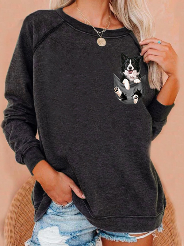 Europa y los Estados Unidos comercio exterior nueva ropa de mujer otoño invierno nuevo gato de manga larga impresión casual camiseta de manga larga fondo al por mayor