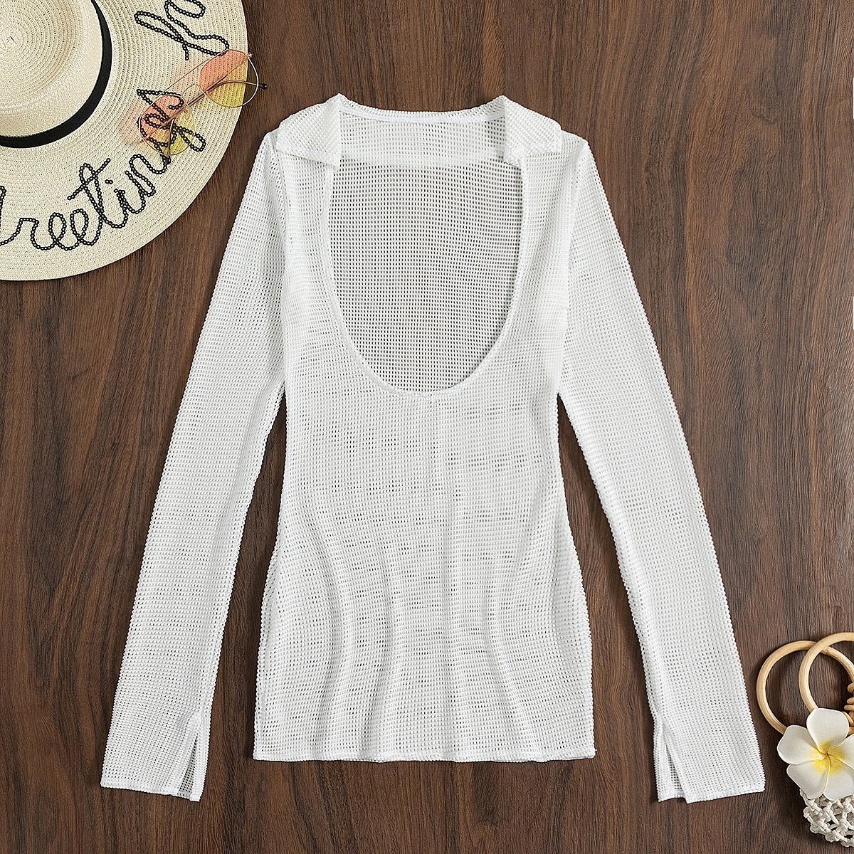 168g Weight Sunscreen Shirt Outerwear Type Long Sleeve Sleeve Length Nylon Fabric Type Regular Top Length U Neck Neckline Solid Color Pattern Spring&Summer Season Women's Gender Vacation, Beach Style Women's Solid Color Vacation Beach Cover Ups 12