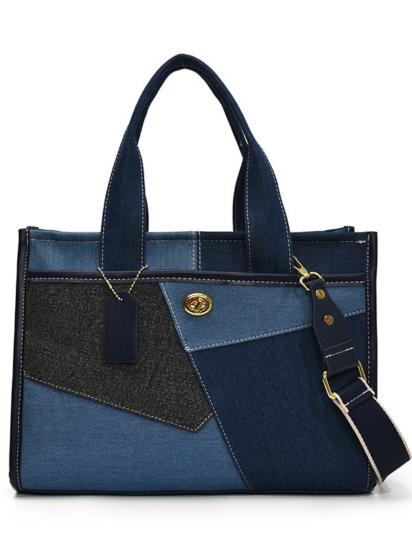 Bolsos para mujer 2025 nuevo estilo transfronterizo de mezclilla costura de contraste de color bolso portátil portátil bolso de mensajero de hombro de viaje de ocio
