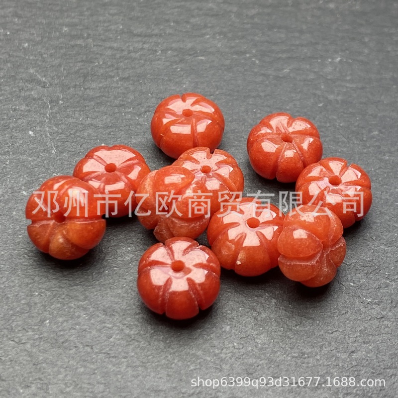 冰种巴山红翡雕花珠南瓜莲花龙珠串珠项链串珠手工雕刻饰品批发|undefined