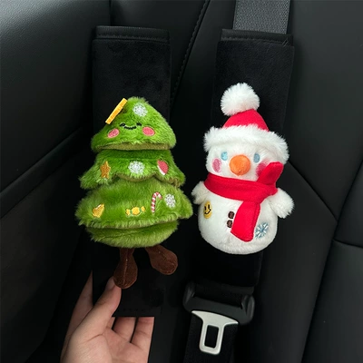 Car Decoration Seat Belt – Seat belt shoulder pad - black-crystal-velvet-2-pack-shoulder-covers-christmas-tree-snowman-shoulder-covers