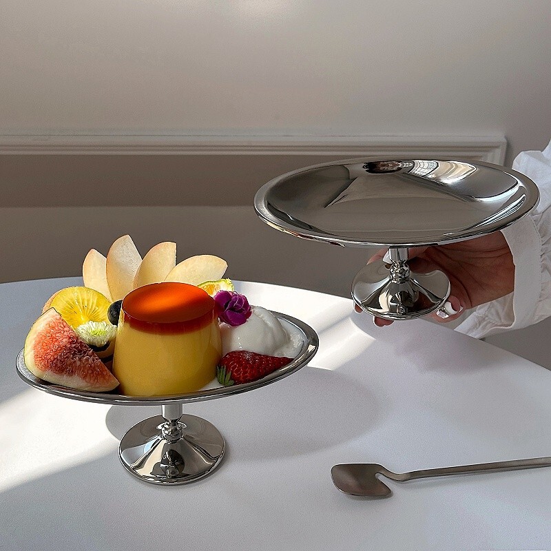 304 Stainless Steel Oval High-Footed Plate Afternoon Tea Ins Dessert Pudding Plate Cake Goblet Fruit Tray 304 Stainless Steel Oval High-Footed Plate Afternoon Tea Ins Dessert Pudding Plate Cake Goblet Fruit Tray