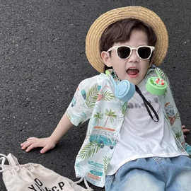 2026夏季男童花衬衫短袖中小童沙滩风薄款上衣痞帅炸街宽松衬衣潮
