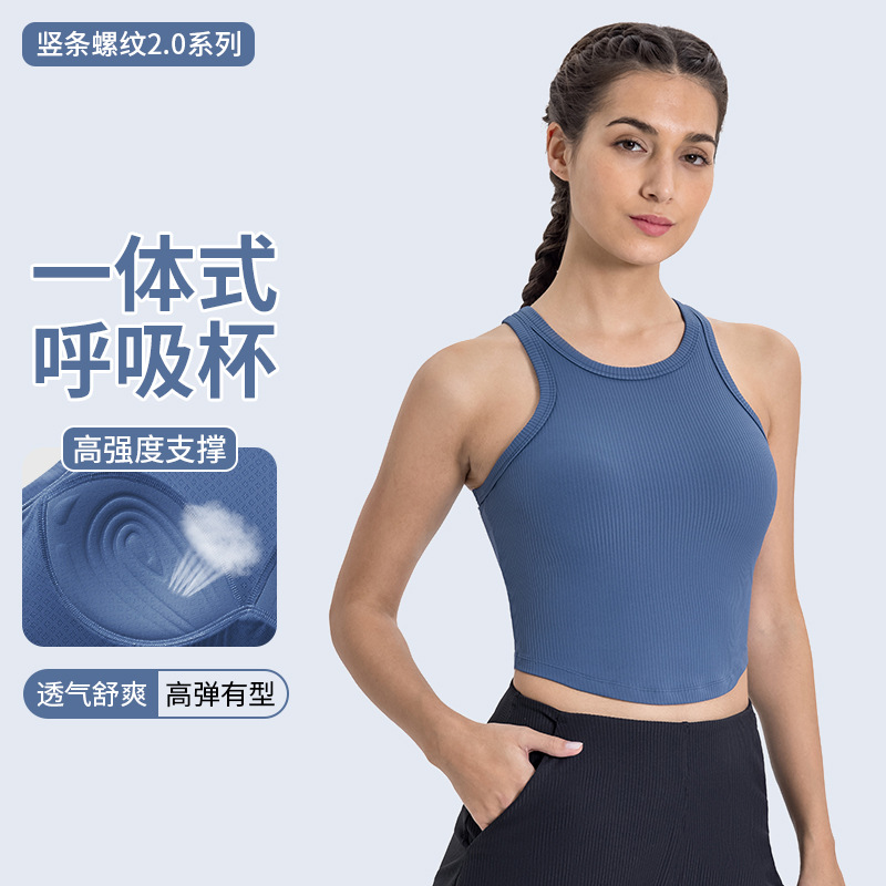 New All-In-One Chest Pad Yoga Clothing Top for Women Shock-Proof Push-Up Running Fitness Sleeveless Sports Vest Dss082