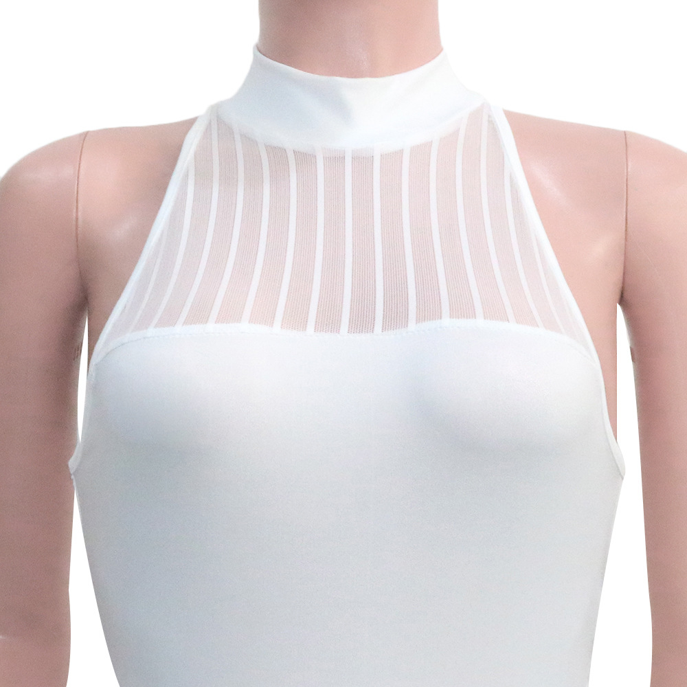 Sexy Bold Stripes Mesh See-through Sleeveless round Neck Jumpsuit for Women