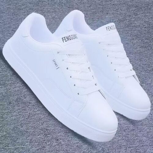 New white shoes for men, trendy and versatile, suitable for middle school students, Korean style, low-top flat sole casual shoes for men