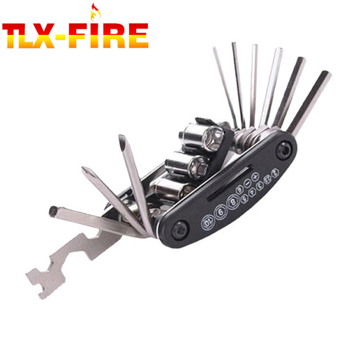 Bicycle repair combination tool 16-in-1 portable mountain bike repair tool multi-functional folding tire repair wrench