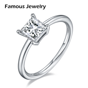S925 Sterling Silver Plated 18K Platinum 1 karat Cultivation Diamond Female Ring Princess Square Cultivation Diamond Simple All-match Jewelry