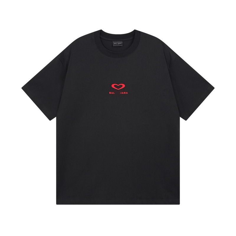 Balenciaga Paris 25S Front Embroidery + Back Printed Heart Letter Logo Unisex T-Shirt Balenciaga Men's T-Shirt Balenciaga Paris 25S Front Embroidery + Back Printed Heart Letter Logo Unisex T-Shirt Balenciaga Men's T-Shirt