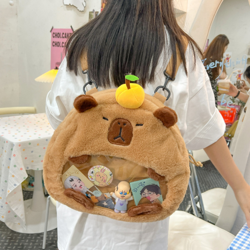 高颜値カピバラ人形ランドセルぬいぐるみバッグ漫画ポケットかわいいカピバラ収納袋|undefined