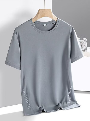 Summer Short-sleeve Ice Silk Seamless Men's High-end Jin Amine Quick-dry Casual Collared T-shirt Men's Top
