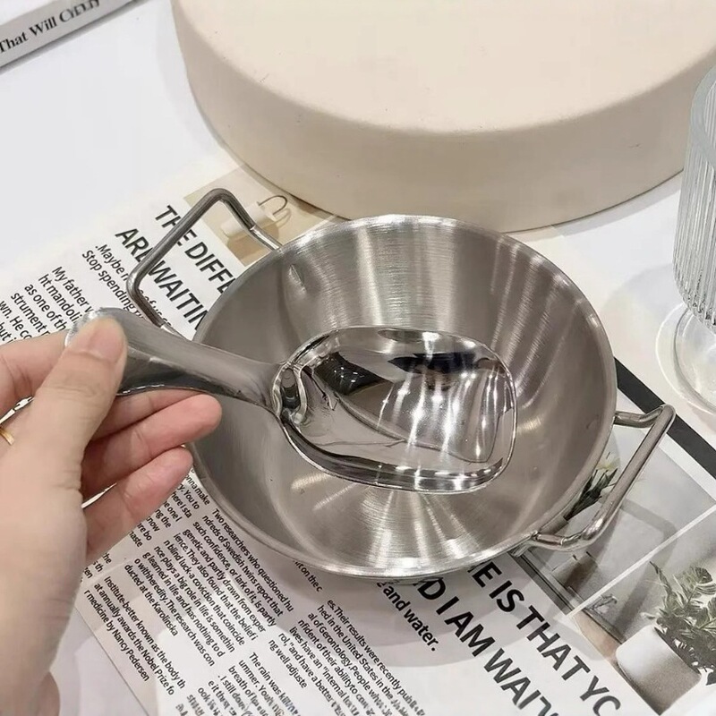Stainless Steel Double-Handle Snack Bowl, Food-Grade, Large Capacity, Suitable for Home Use, Breakfast Milk Oatmeal Instant Noodle Bowl, Jar, Spoon Set