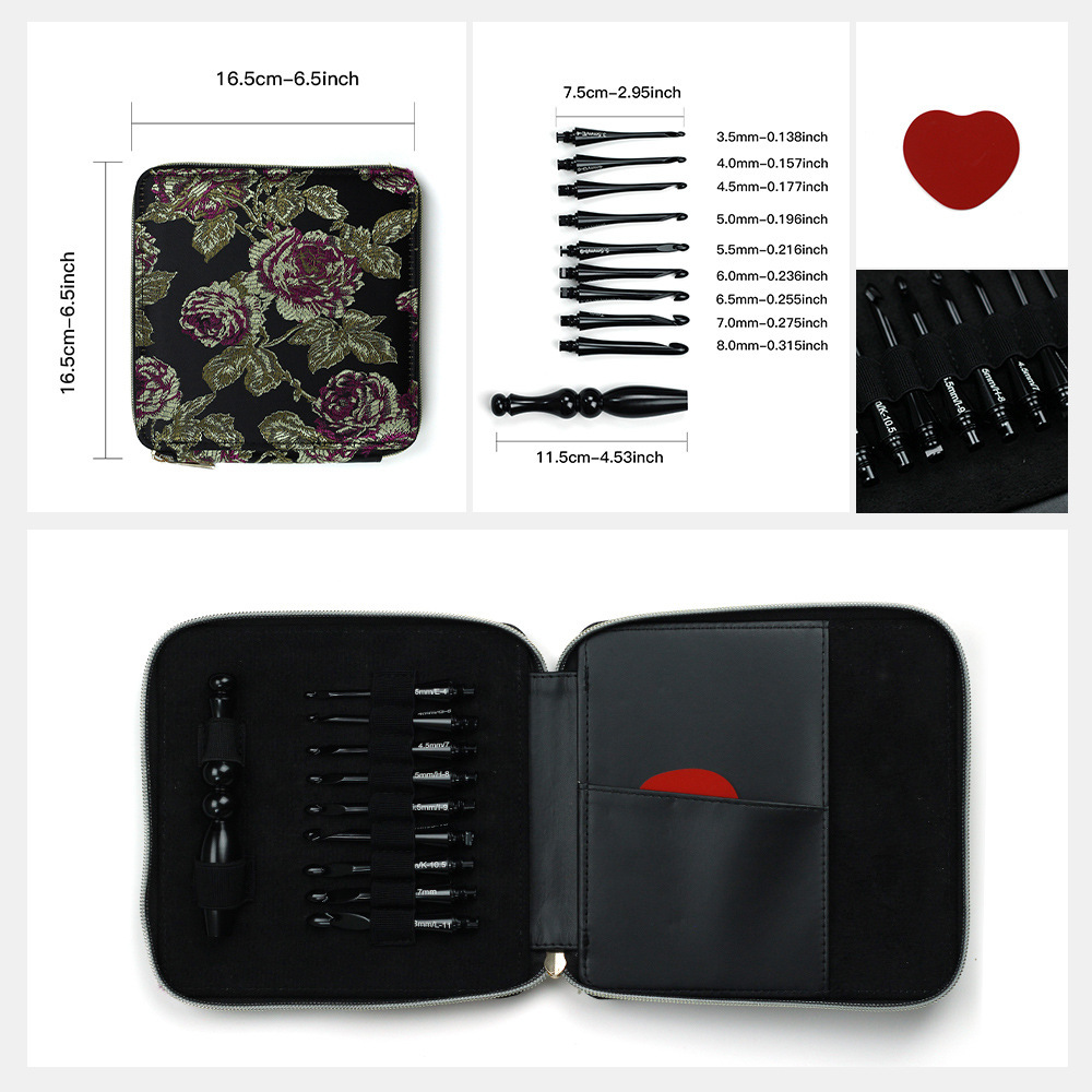 Herramientas de tejido transfronterizas 9 crochet de alúmina negro desmontable paquete de crochet 3.5-8.0m