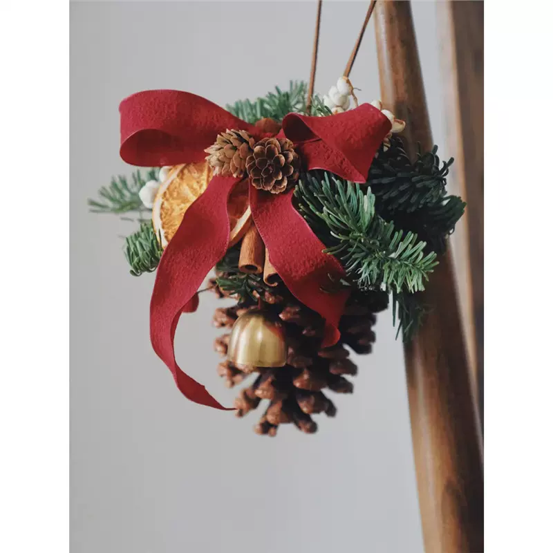 圣诞节装饰北欧ins风柠檬片松果铃铛挂件创意diy车挂居家节日门挂