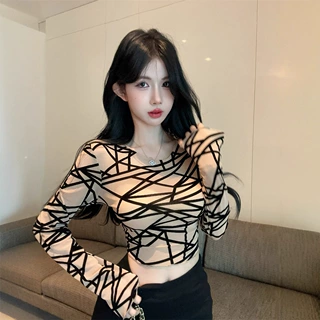 夜店辣妹性感短款长袖打底衫上衣韩版ins潮修身显瘦打底女T恤批发