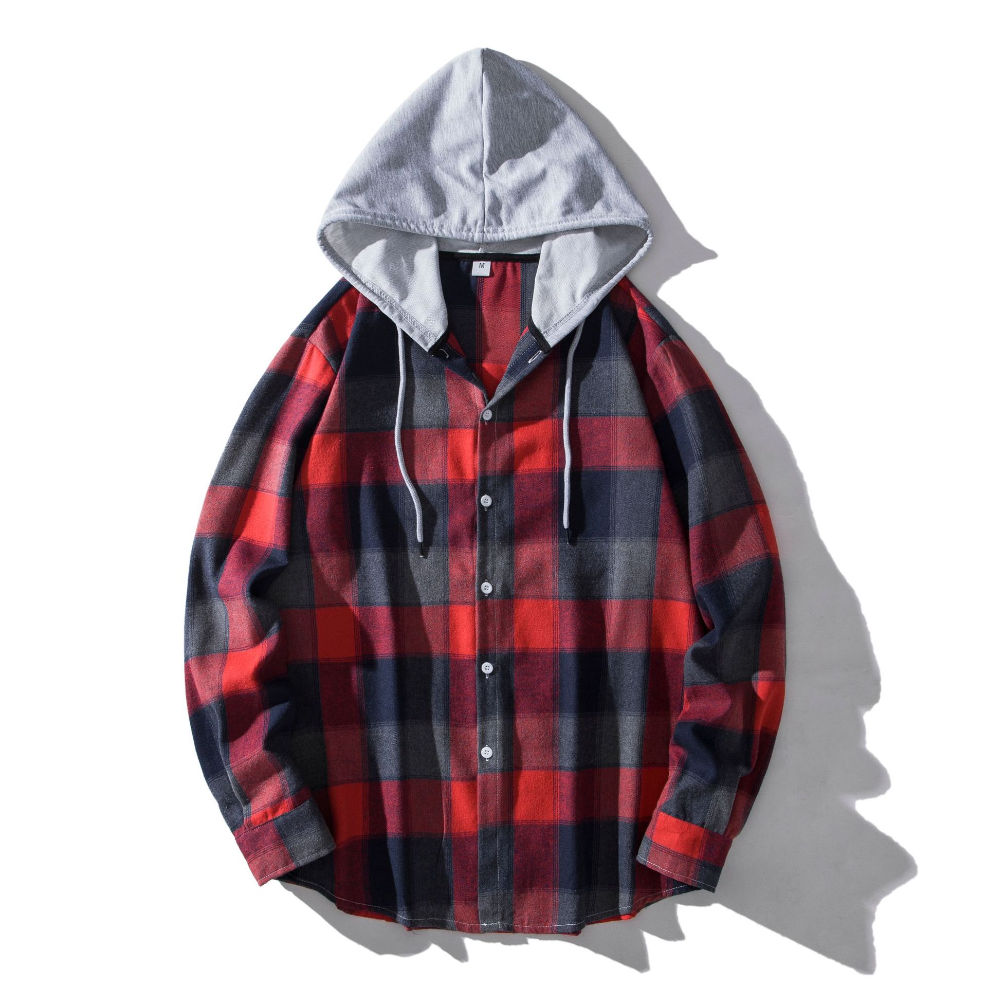 Herren Flanellhemd Mit Kapuze Kariertes Oversized Freizeithemd_voghion.com
