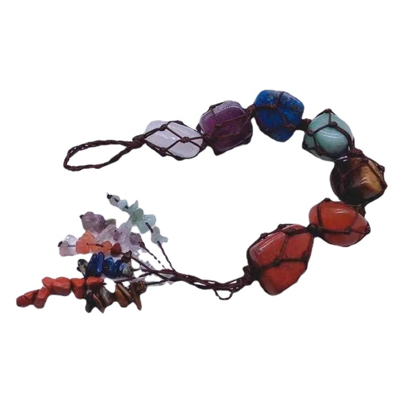 Venta caliente transfronteriza Piedra Natural coche colgante siete colores piedra Árbol de la vida coche colgante color decoraciones tejidas a mano