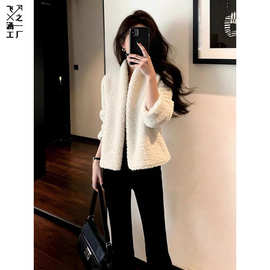 韩版百搭休闲通勤风毛毛外套秋冬新款高级感女神范宽松时尚上衣
