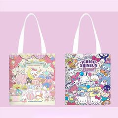 Canvas bag cute cartoon Kuromi single-shoulder canvas bag for girls, student shopping bag versatile fashionable large capacity school bag