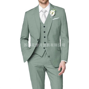 2025 foreign trade fashion Amazon men's new suit suit slim one-button cross-border suit three-piece set