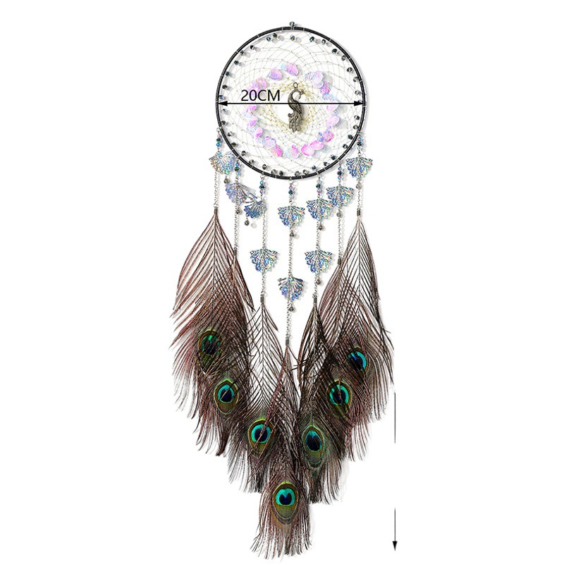 Transfronterizo pluma de pavo real Dream Catcher adornos campanas de viento tejidas a mano campana Dream Catcher colgante habitación decoración de la pared al por mayor