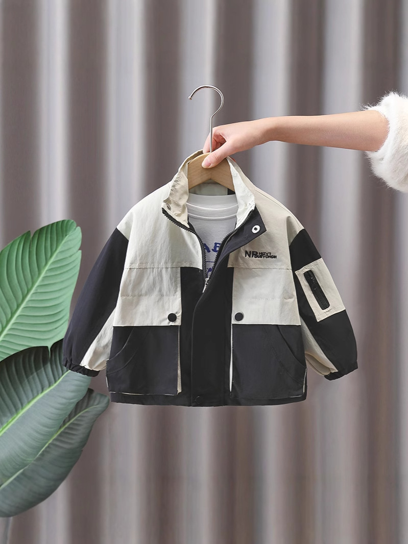 Chaqueta de Primavera para Niños 7648, Nuevo Estilo 2026, Chaqueta Ligera de Primavera, Cortavientos con Bloques de Color para Niños, Primavera y Otoño
