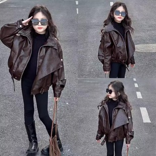 Girls' Jacket 2025 New Spring and Autumn American Style Cool and Stylish Leather Jacket Children's Trendy Top