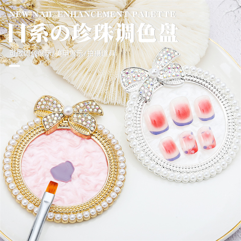 Paleta de manicura de estilo japonés arco grande perla diamante tablero de exhibición de uñas ágata resina herramientas de uñas al por mayor
