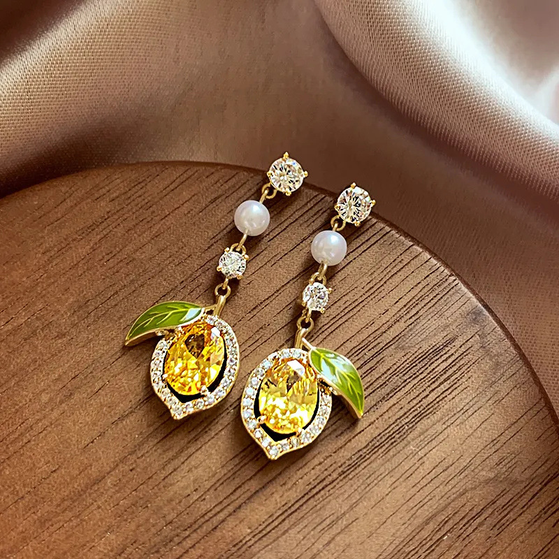 Zitronen Ohrhänger Mit Strass Für Damen Silberfarbener Schmuck_voghion.com