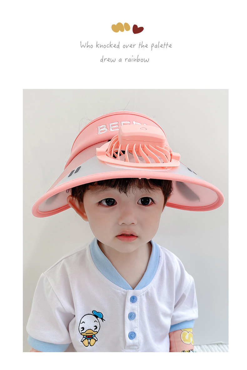 Baby Topless Summer Rechargeable Fan Sun-proof Big Brim Gradient Color Transparent Hat display picture 7