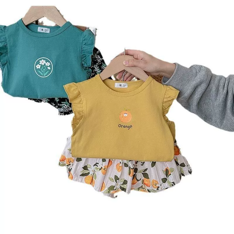 Summer set for early age, children's T-shirt, western style, floral print