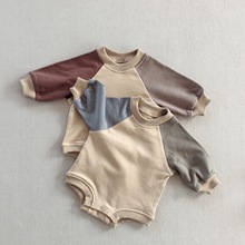 ins跨境秋冬童装婴儿连体衣韩版男女宝宝插肩拼色包屁衣三角爬服