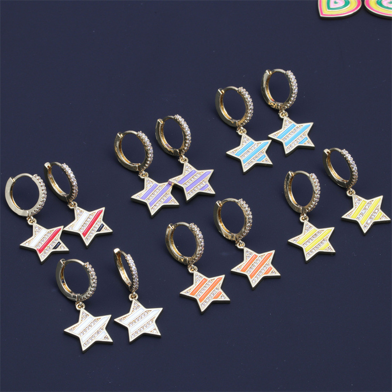 Pendientes de estrella de goteo de color de alto grado de celebridad de Internet para mujeres pendientes de moda transfronteriza europea y americana para mujeres