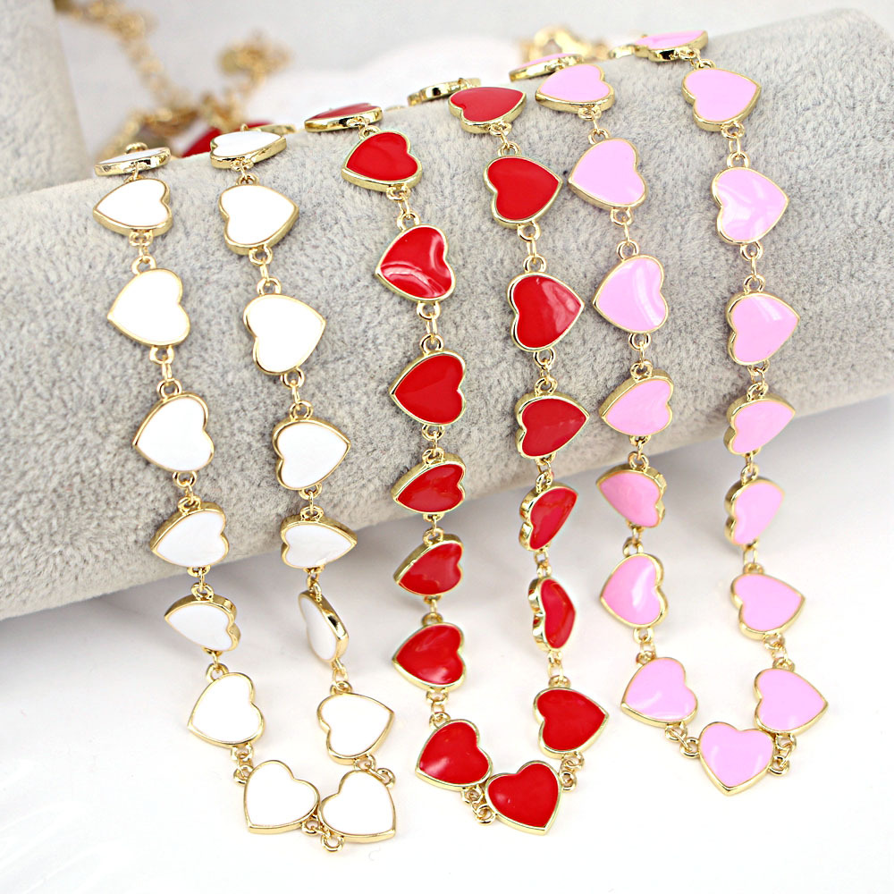 European And American Simple Color Peach Heart Dripping Enamel Necklace Clavicle Chain Female display picture 3