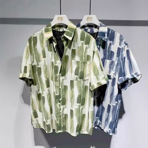 Summer Short Sleeve Trend Brand Half Sleeve Floral Shirt for Men, High-end Ice Silk Loose Beach Couple Shirt Jacket, Fashion