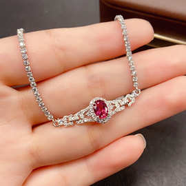 跨境天然碧玺手链S925银镶嵌主石5*7百搭网红爆款女饰批发