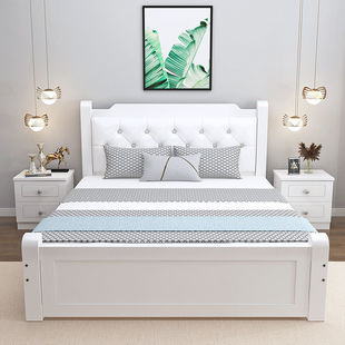 Solid Wood Bed 1.5m for Home Use, Single Bed for Master Bedroom, Large Bed, Modern Simple Economical Double Bed for Rental Room, Soft Package 1m