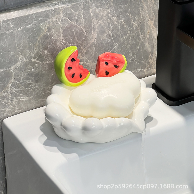漫画スイカセラミックパンチフリーソープボックス排水ソープボックス洗面台バスルームアーティファクト水のたまりなし収納|undefined