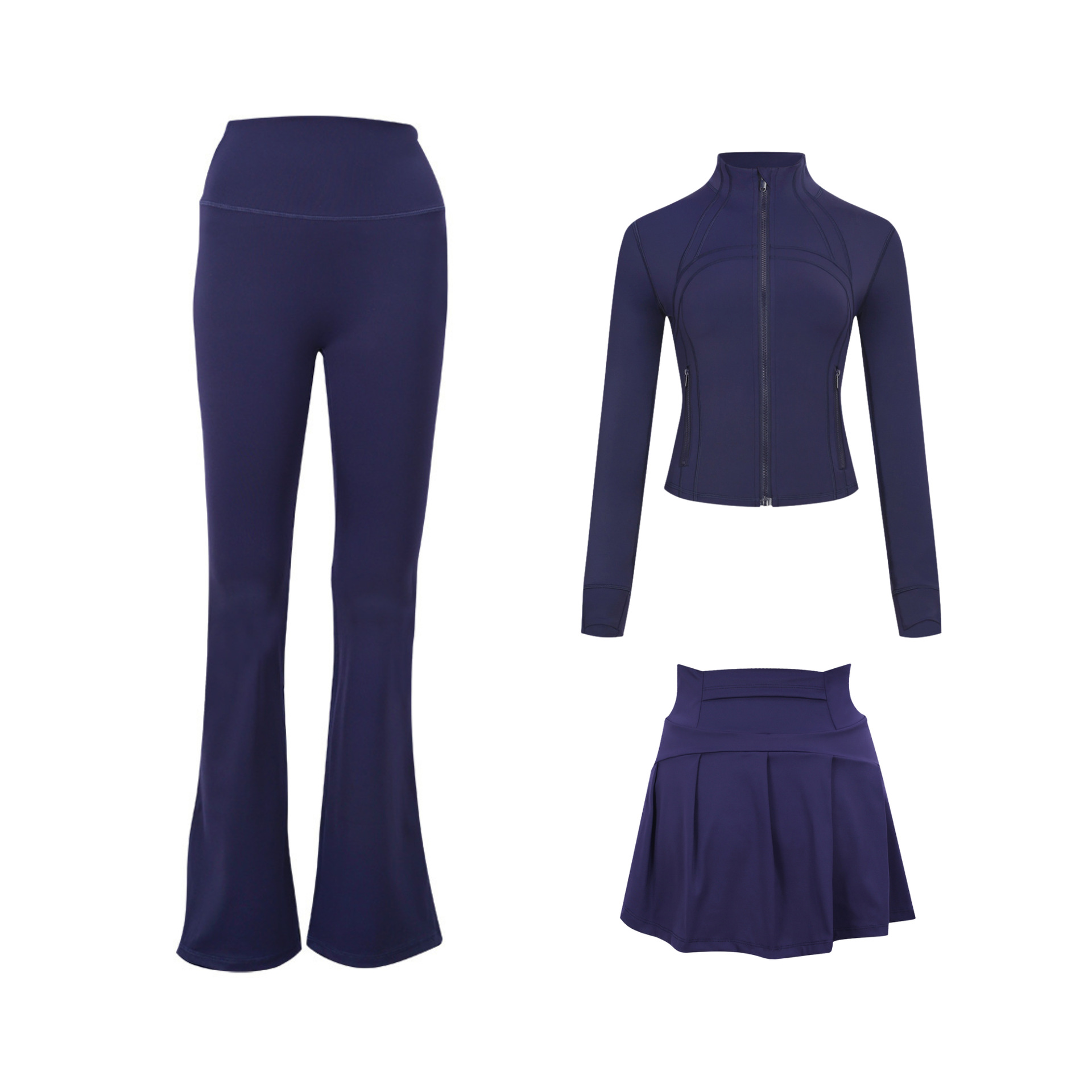 Women's Cropped Jacket & Mini Skirt & Flare Pants 3-Piece Set – Stretchy Activewear For Yoga, Running & Street Style (Nylon Blend, Slim Fit)_voghion.com