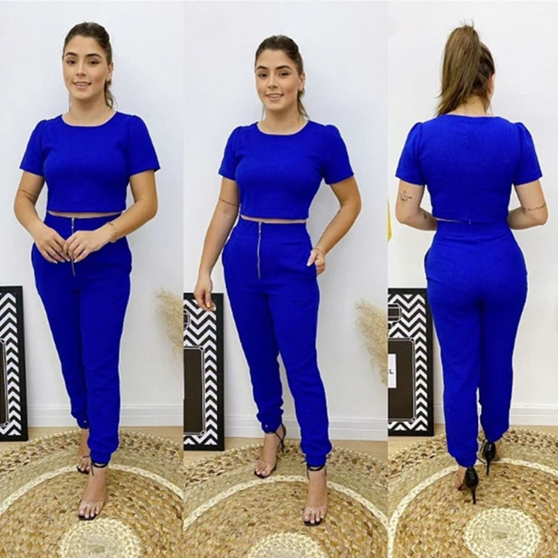 Fashion Solid Color Polyester Zipper Pants Sets 2 Piece Set display picture 2