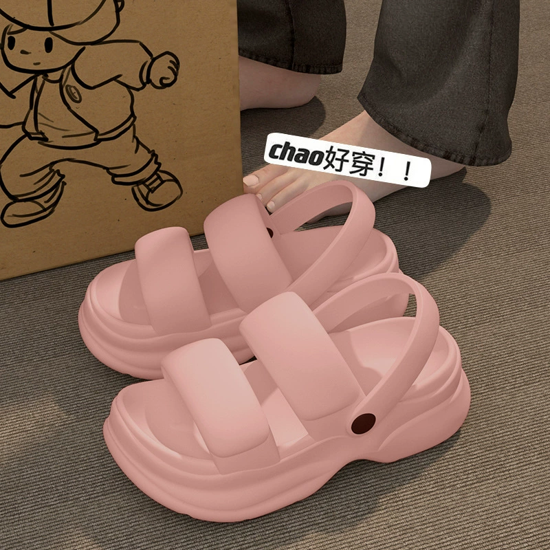 Стильные простые однотонные тапочки для ленивых, универсальные женские сандалии на толстой подошве, лето 2025, маленькие сандалии, увеличивающие рост