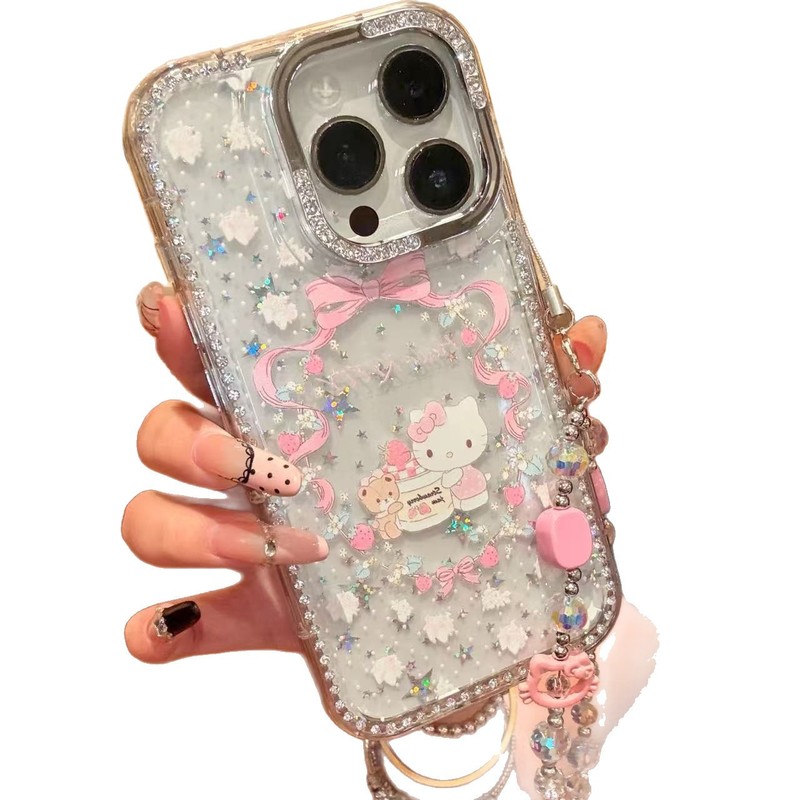 インスタ映えするキラキラ可愛いKT風iPhone17promax用高級感スマホケース iPhone16 ネットで話題の大きな穴付き|undefined