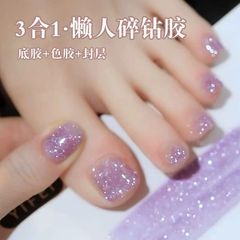 懒人一步甲油胶2025年新款夏季显白爆闪碎钻指甲油胶无需底胶封层