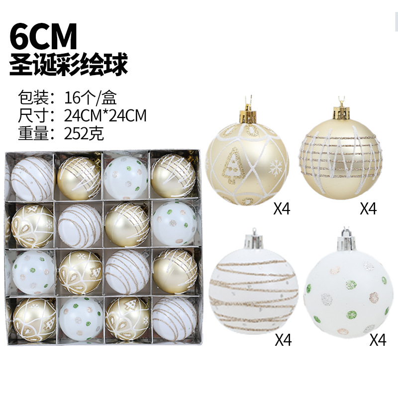 Nuevos productos transfronterizos decoraciones navideñas 16 bolas pintadas oro rojo rojo blanco 6cm colgante de árbol de bolas de plástico galvanizado image 12